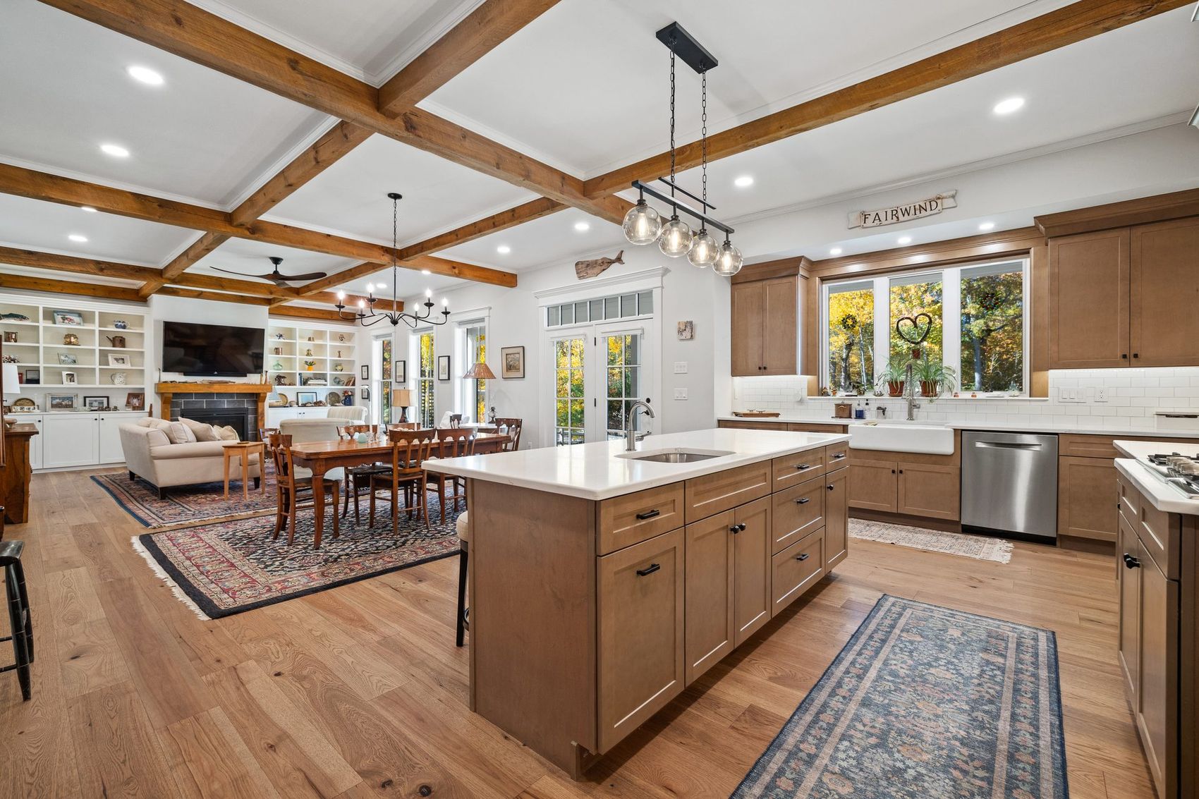 Kitchen open to the dining and family rooms
